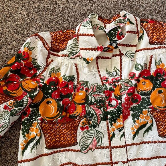 Tory Burch Broderie Anglaise Painter’s Dress fruit basket women’s size 10 - Picture 7 of 14